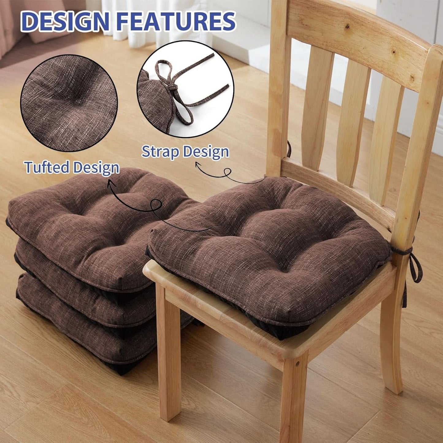 Tufted Memory Foam Dining Chair Cushions Set Of 4 Brown
