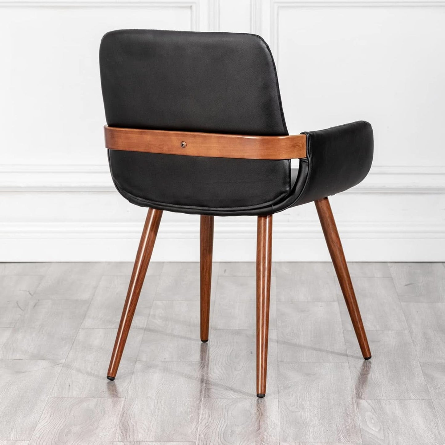 Mid Century Modern Faux Leather Dining Chairs Set 2 Black