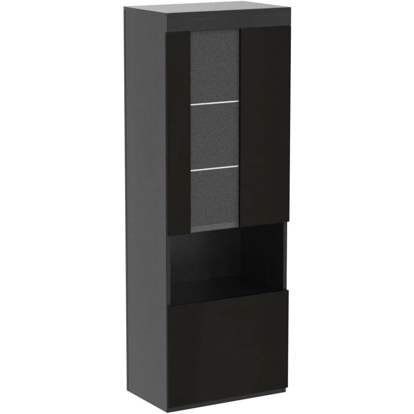 Two Piece 71 Inch Tall Bookcase Storage Cabinet With Glass Doors Set Of Two For Living Room And Office