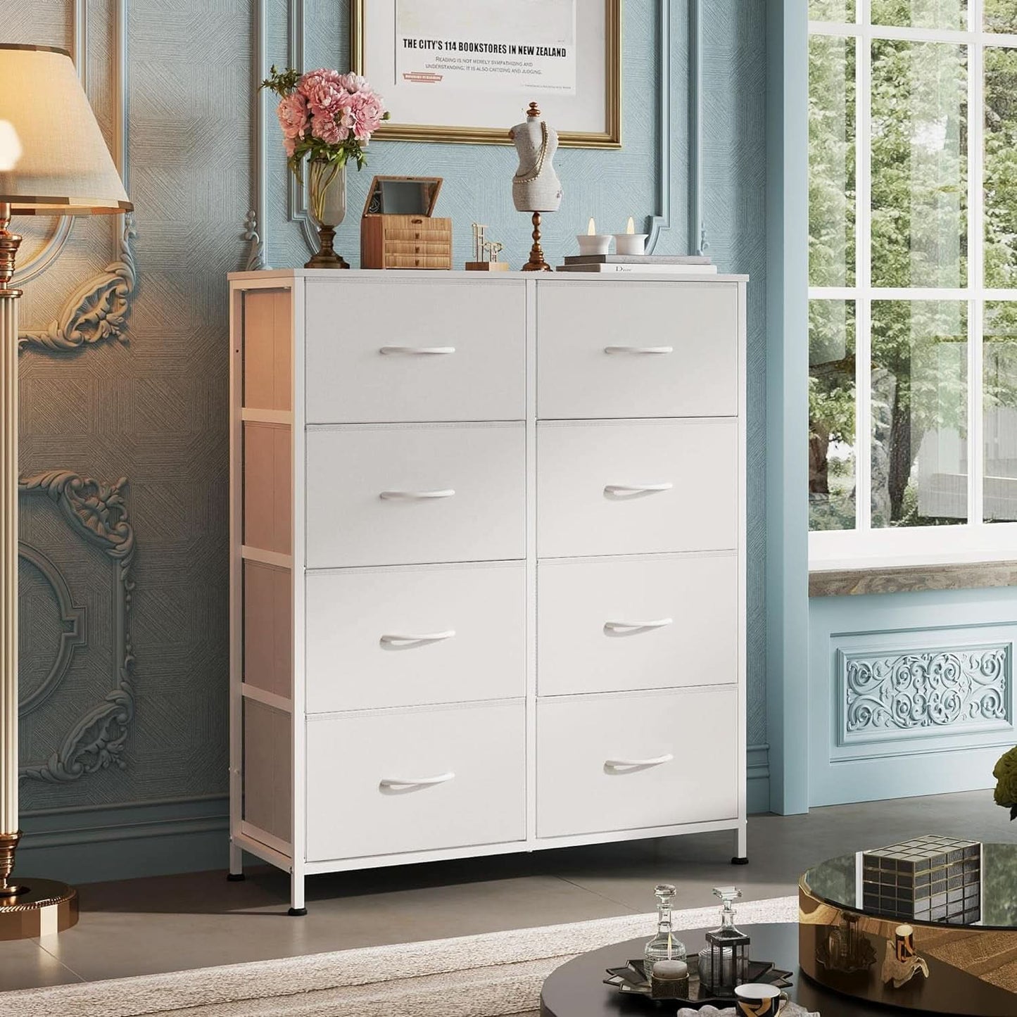 Fabric Dresser For Bedroom Tall White Modern Storage Unit