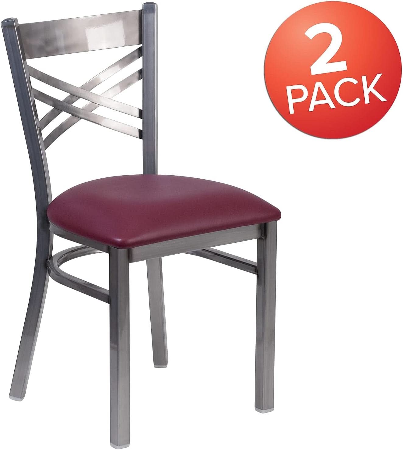 Two Pack Hercules Burgundy Vinyl X Back Metal Dining Chairs For Restaurant Bar And Home Use