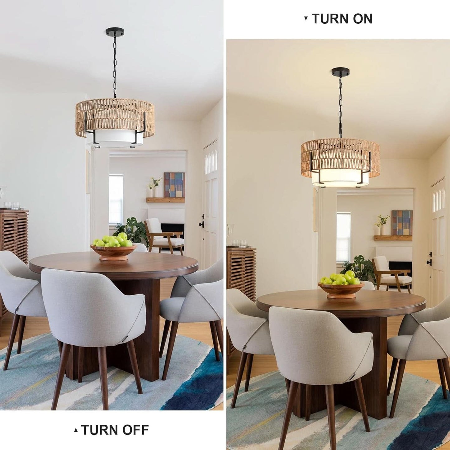 Boho Rattan Chandelier Pendant Light Natural Finish