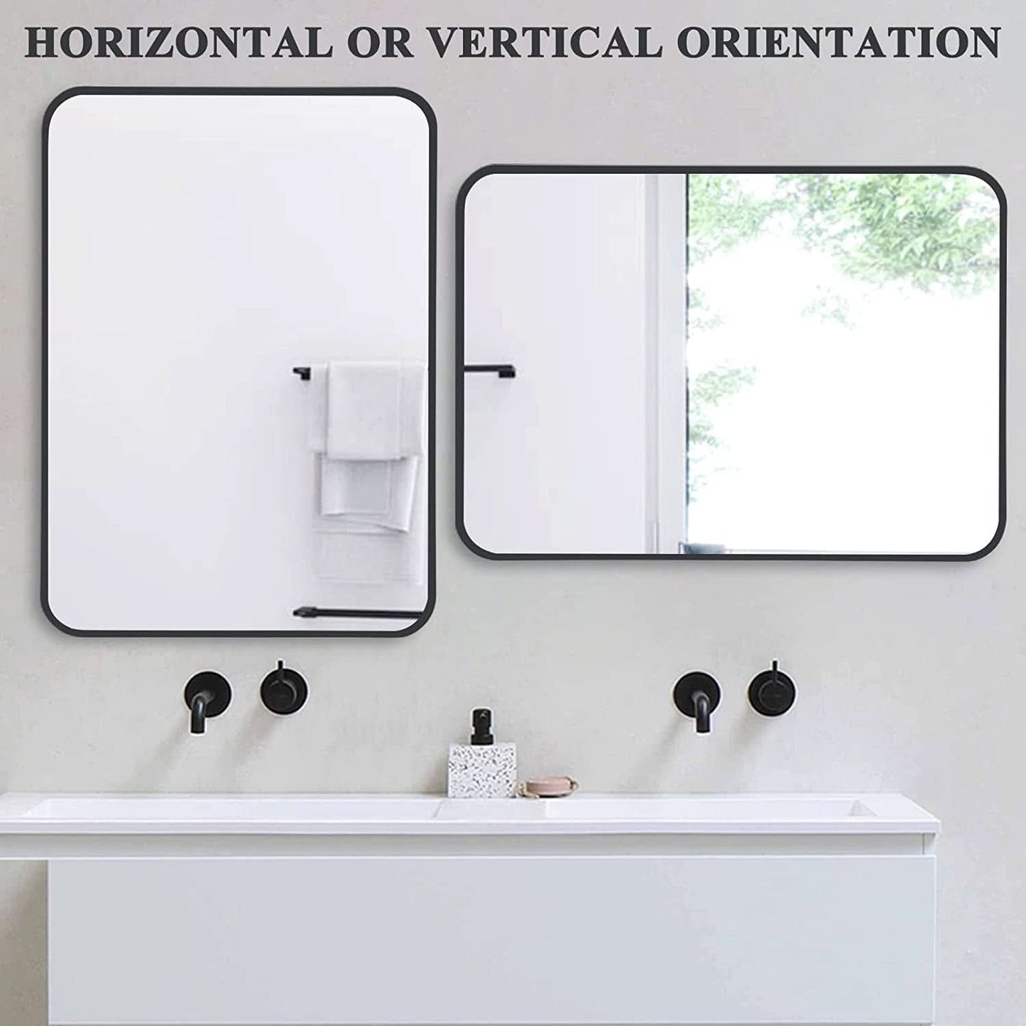 Black Metal Framed Bathroom Wall Mirror With Thin Frame