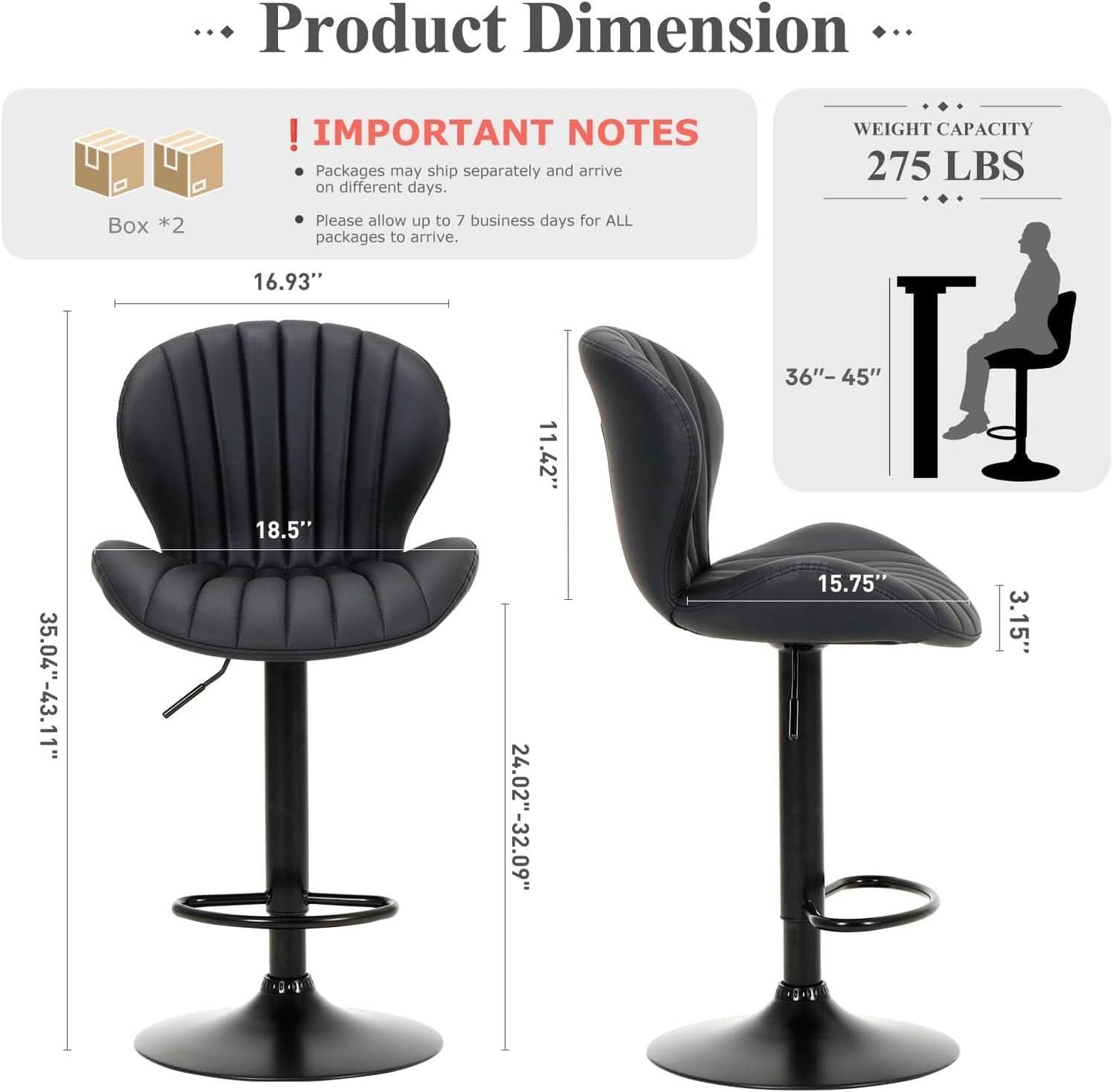 Black Adjustable Faux Leather Swivel Bar Stool Set Of Four