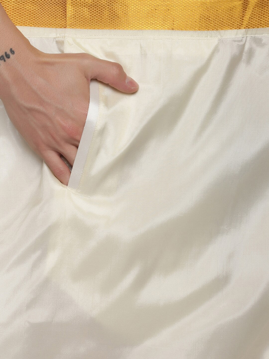 Sethukrishna Men Cream Art Silk Gold Zari Border Dhoti