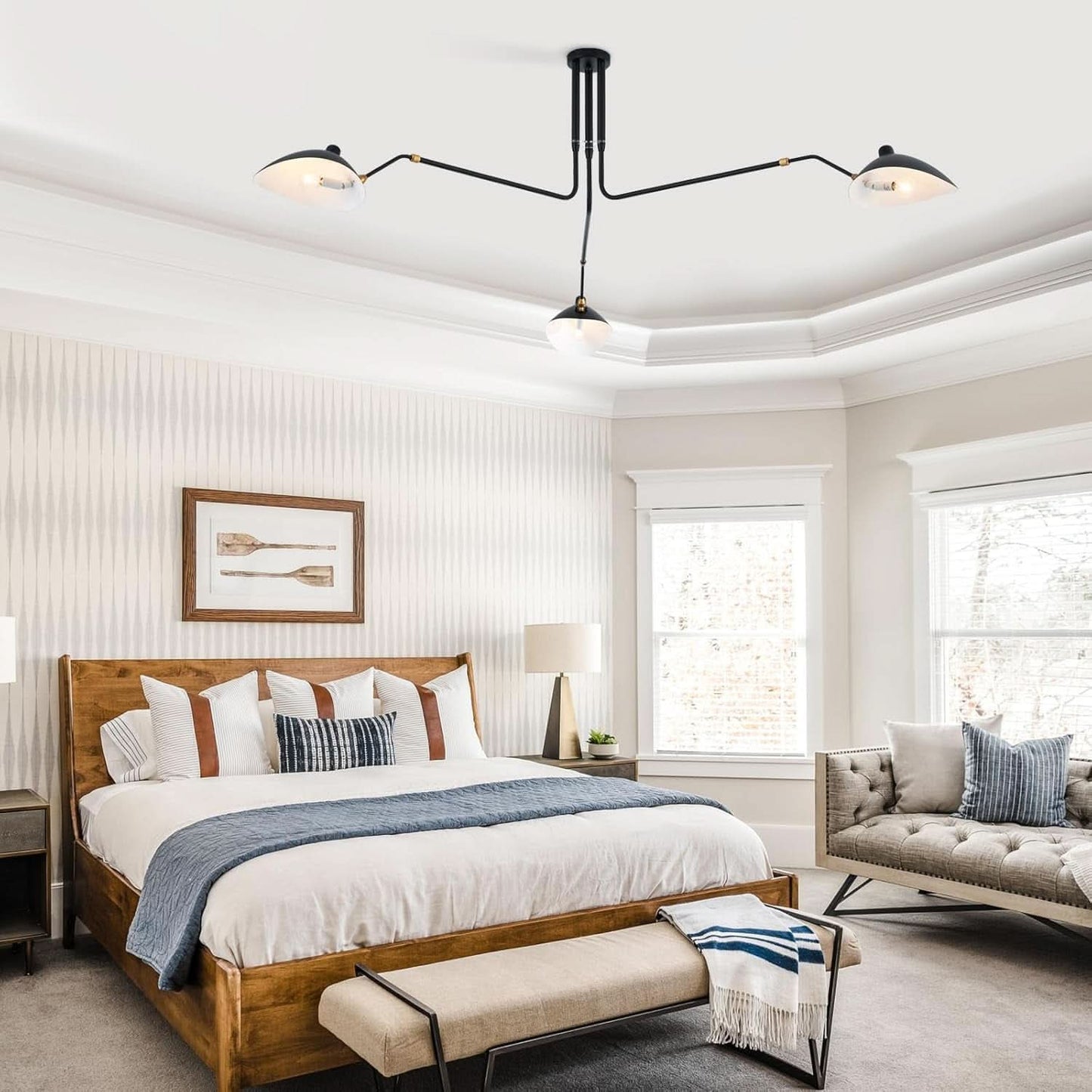 Matt Black Three Arm Adjustable Pendant Light Chandelier