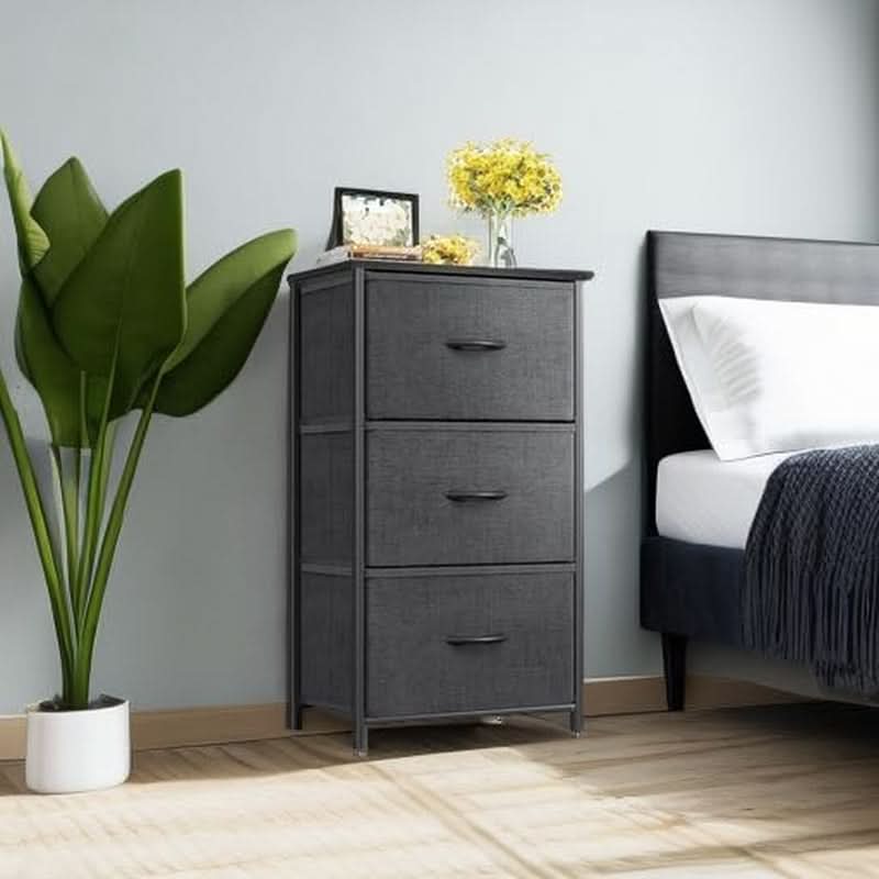 Dark Grey Dresser Nightstand With 3 Drawers Space Saver