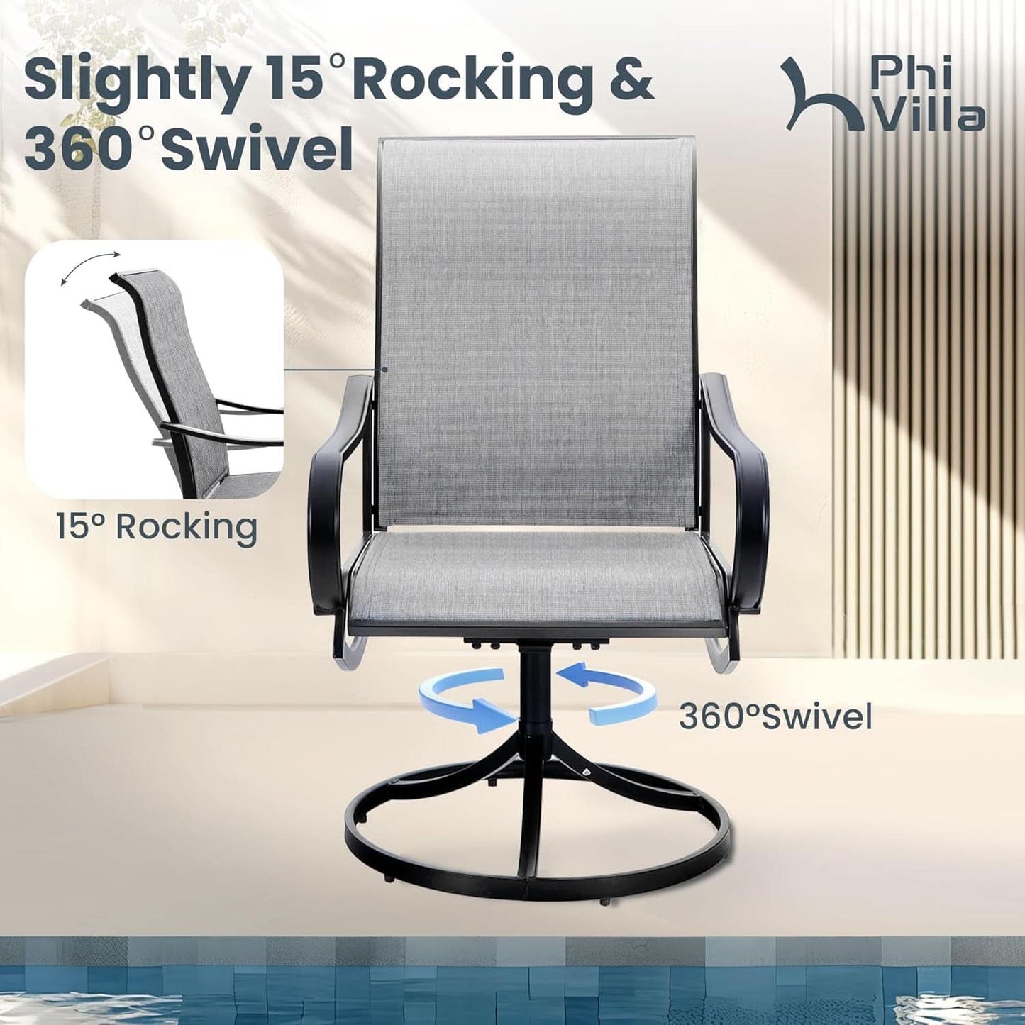Outdoor Patio Dining Set With Swivel Chairs Gray Textilene
