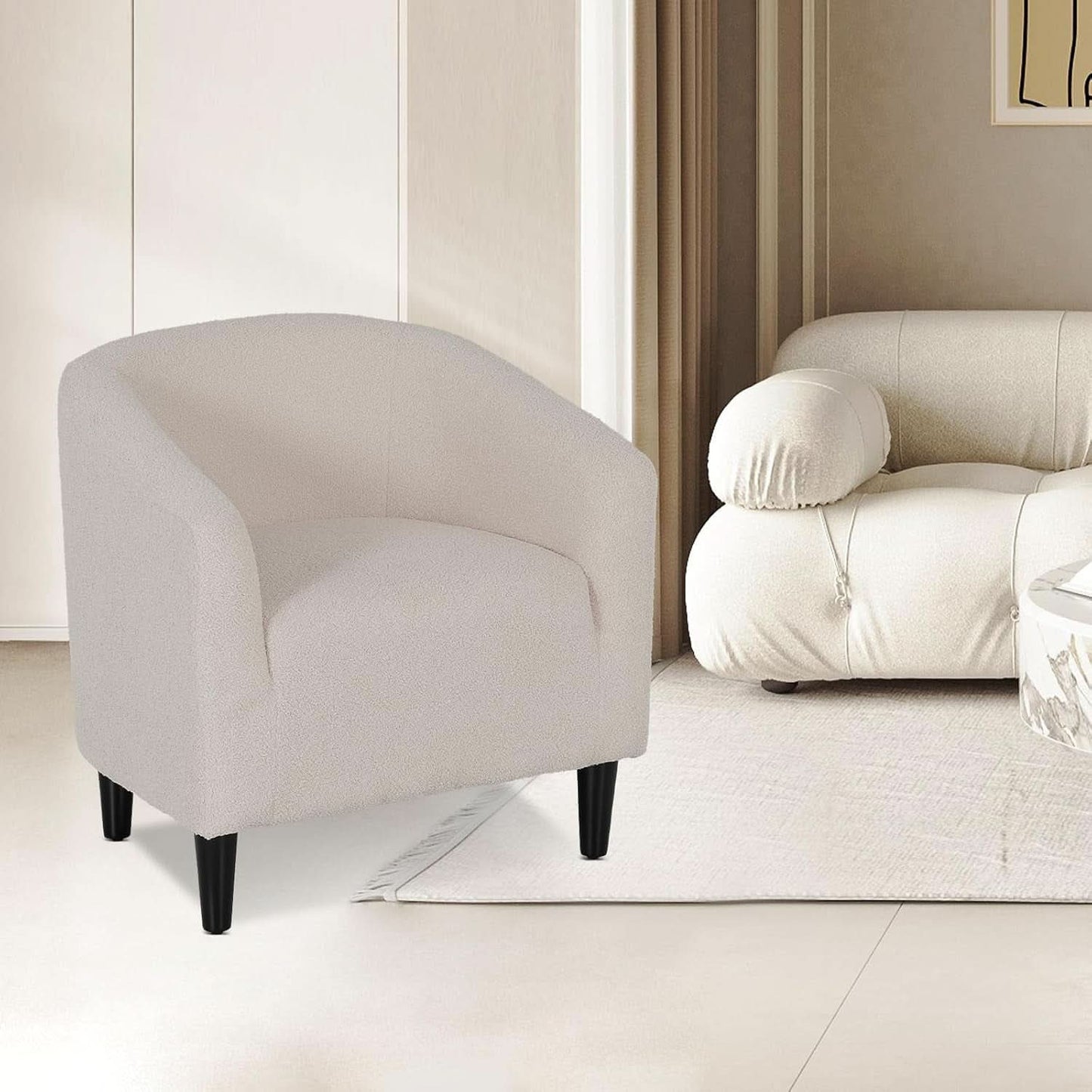 Grey Furry Barrel Accent Chair Velvet Textured Upholstered