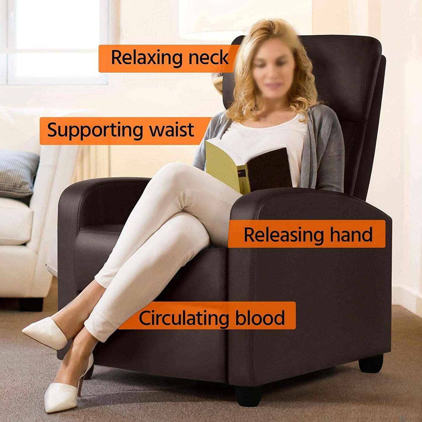 Set Of 2 PU Leather Padded Recliner Chairs For Living Room