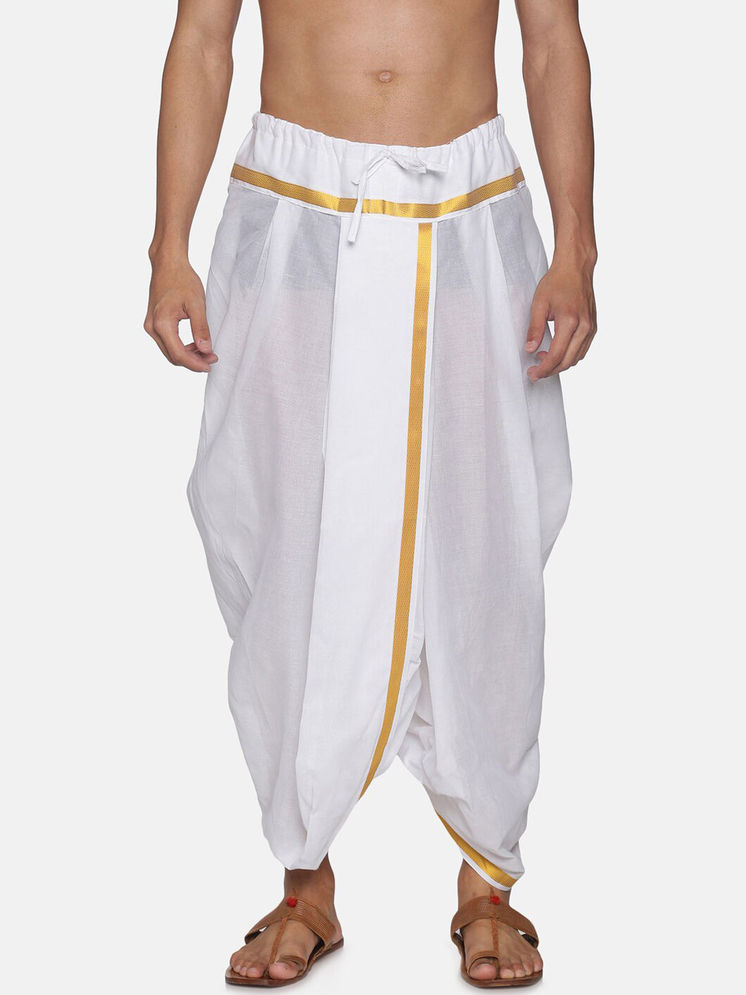 Sethukrishna Men Pack Of 2 White Solid Cotton Readymade Dhoti Pants
