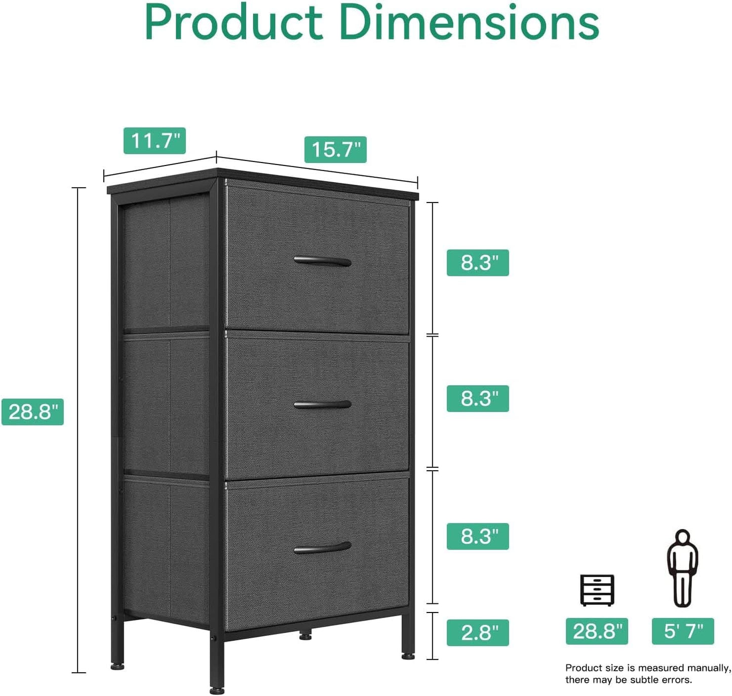 Dark Grey Dresser Nightstand With 3 Drawers Space Saver