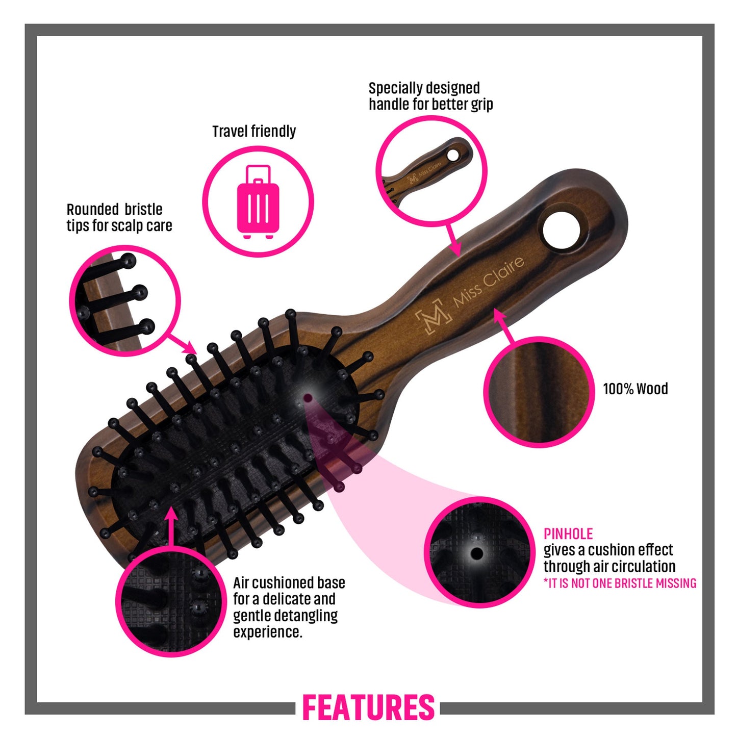Miss Claire P79106F Paddle Hair Brush - Small