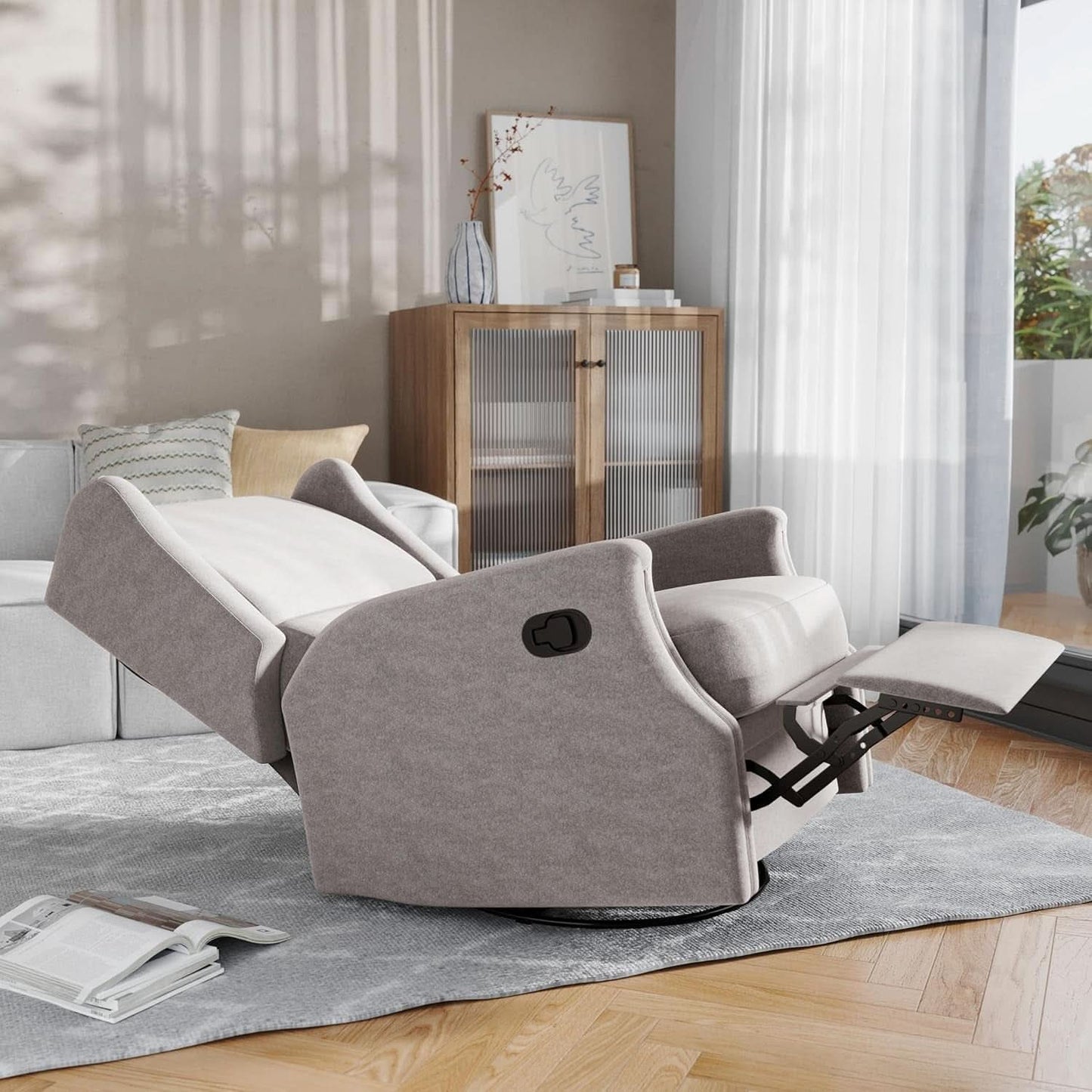 Omma Swivel Glider Rocking Recliner 360 Degree Swivel Light Gray