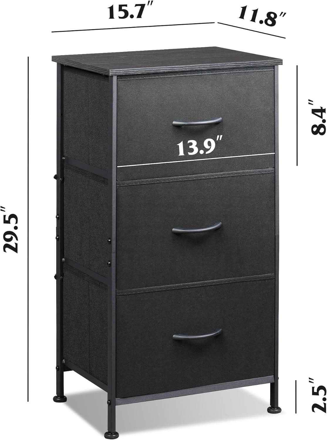 Charcoal Black 3 Drawer Dresser With Wood Top Steel Frame