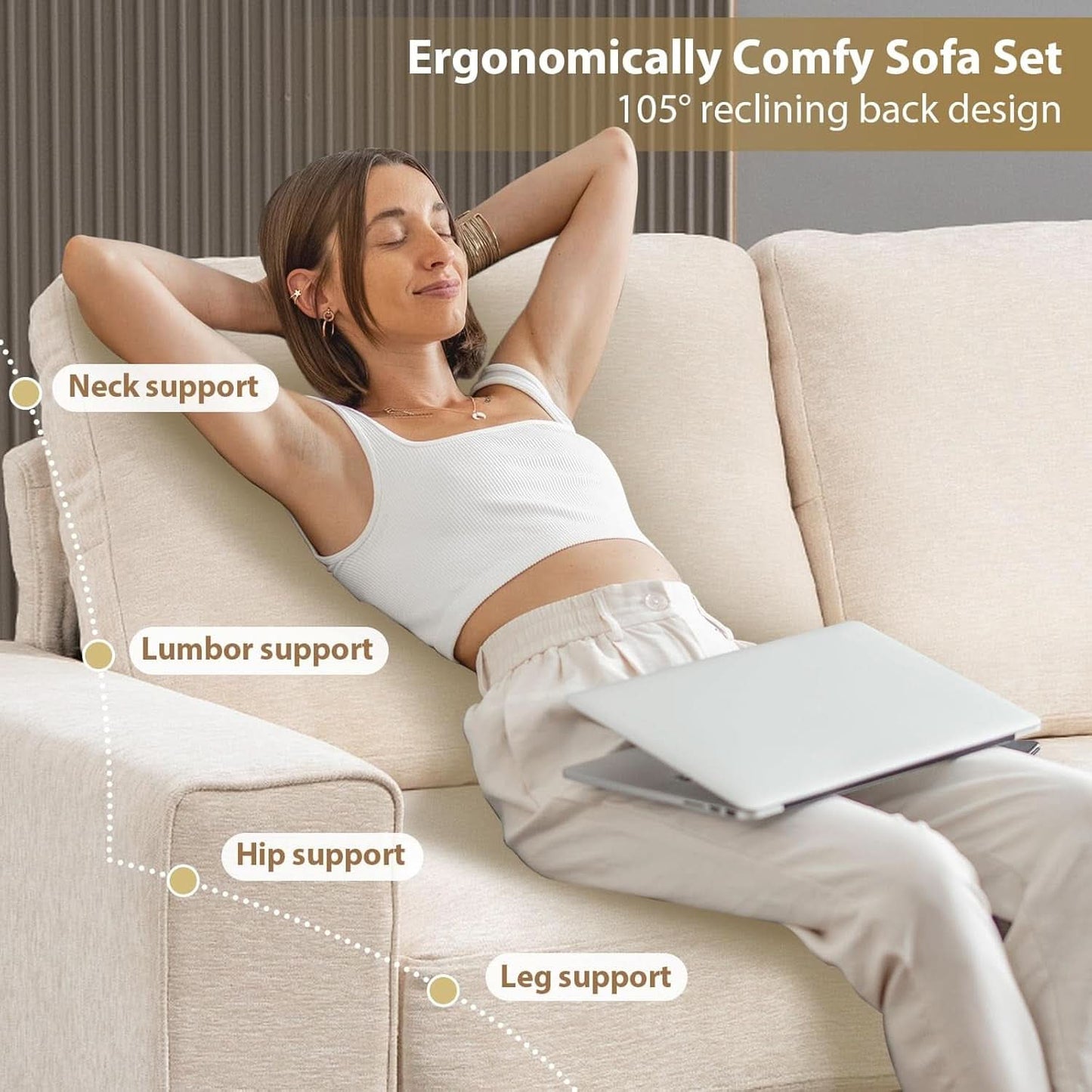 Seventy One Inch Beige Chenille Modular Sofa Collection