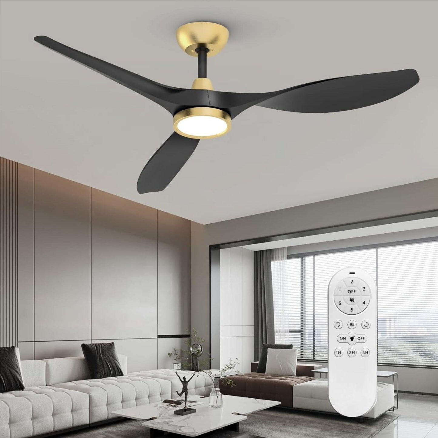 52 Inch Black Gold Indoor Ceiling Fan With LED Light