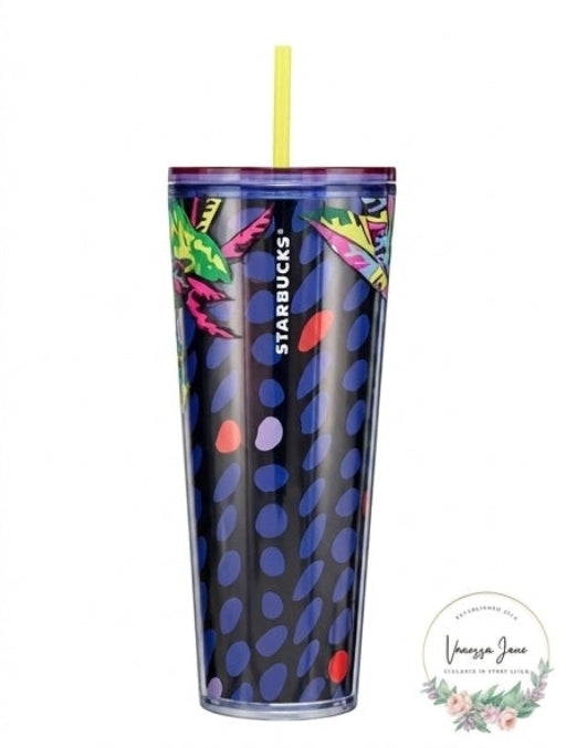 Starbucks Floral & Leaves Purple Plastic Tropical Cold Cup 24 Oz New Summer 2023