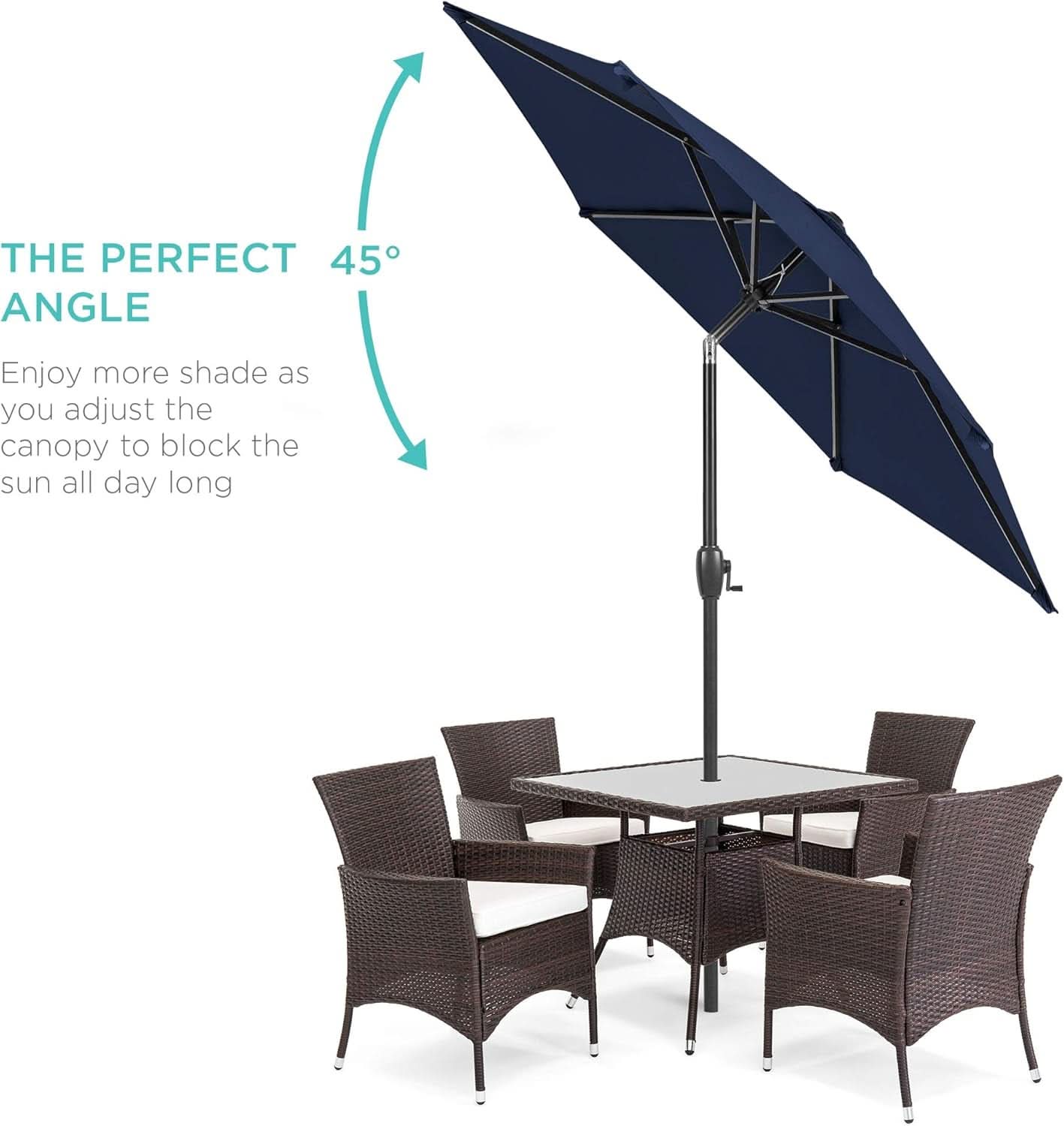 7.5ft Navy Patio Umbrella Tilt Crank Steel Pole Outdoor