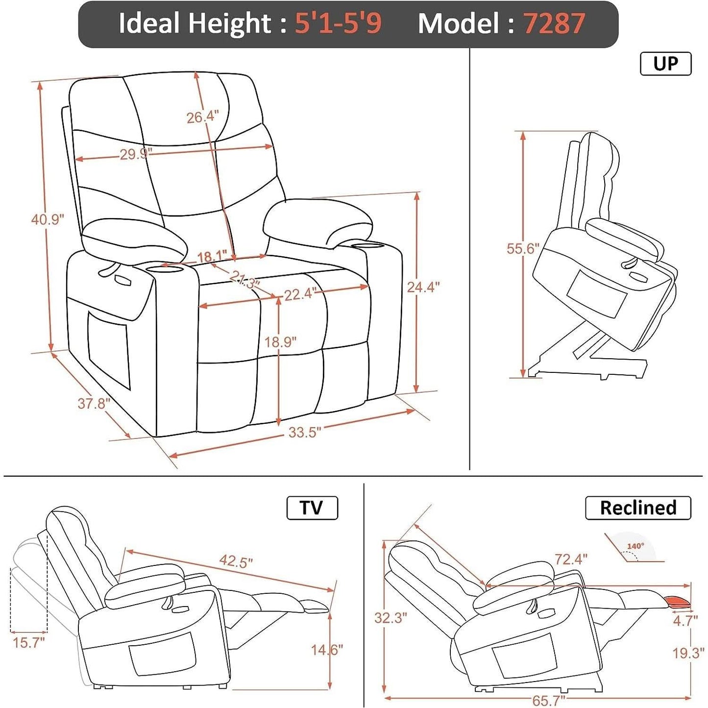 Power Lift Recliner Chair With Extended Footrest For Senior