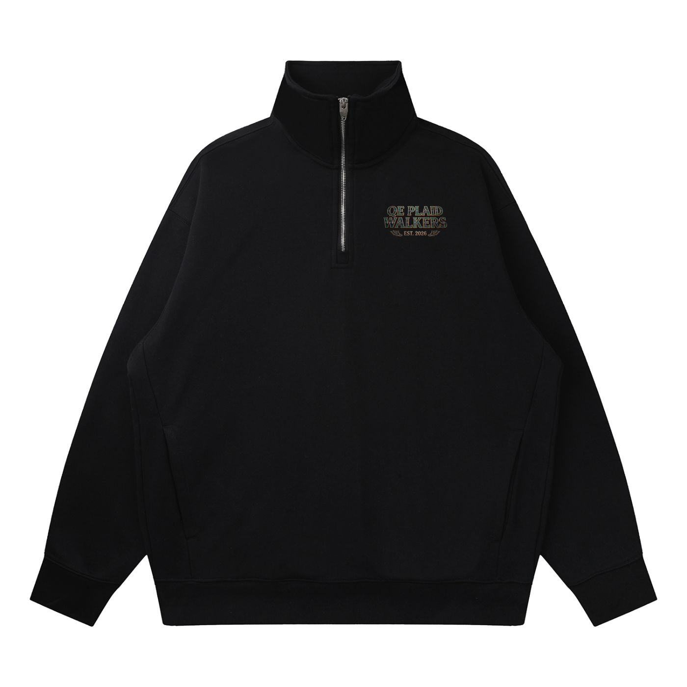 QE Plaid Walkers Quarter-Zip Drop Shoulder Sweatshirt