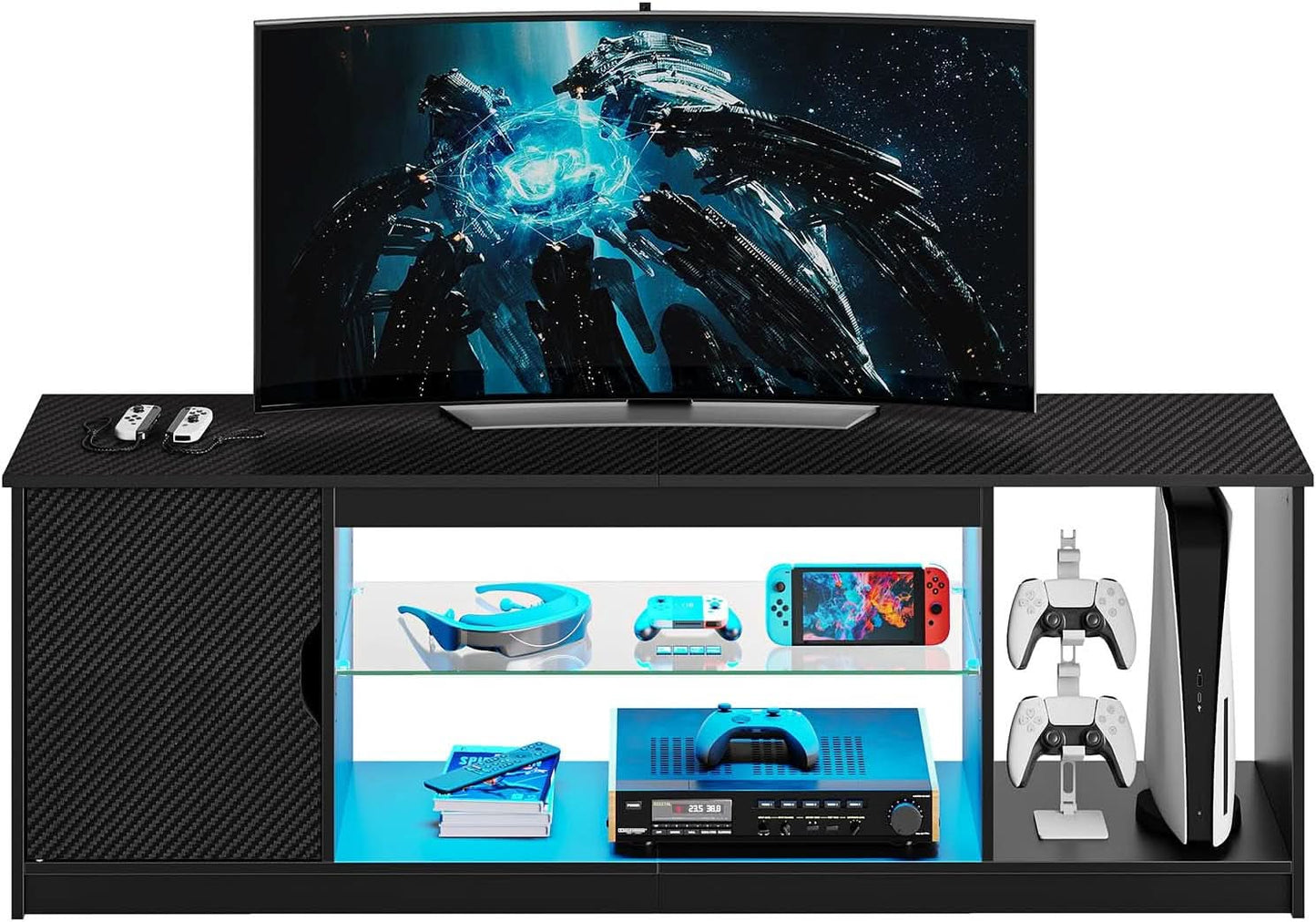 LED TV Stand 55 60 65 Inch With Adjustable Glass Shelves