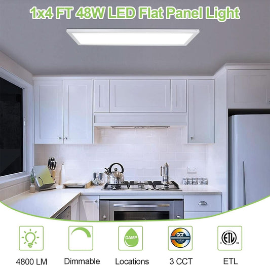 1X4 Ft Led Flat Panel Light Dimmable Selectable Color Temperature Ultra Slim Flush Mount Ceiling Lamp 4800 Lm 48W 2 Pack