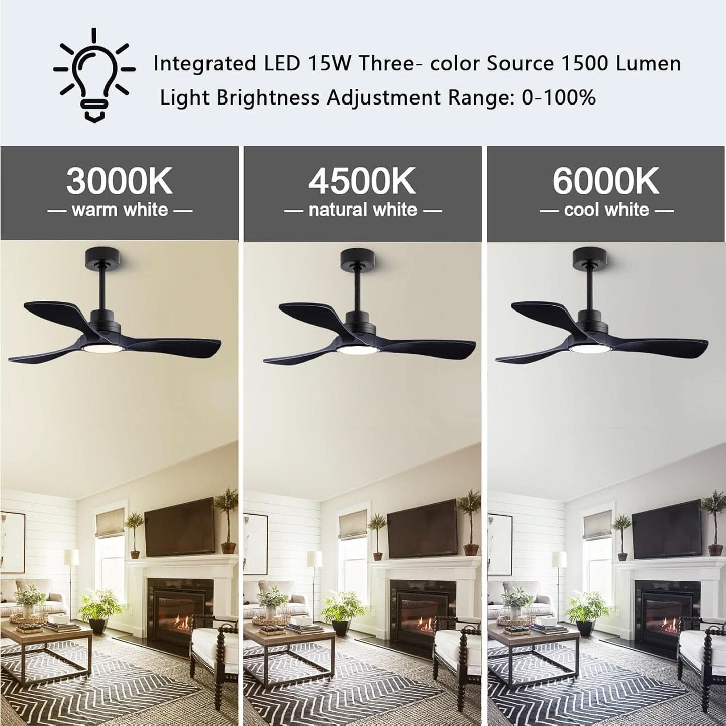 52 Inch Wood Ceiling Fan With Remote And Light Kit Black
