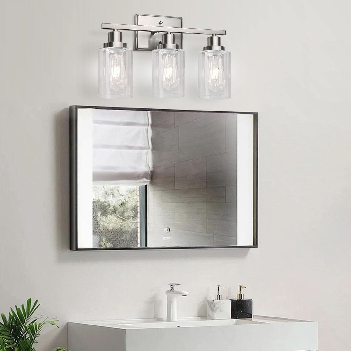 3 Light Brushed Nickel Vanity Light Fixture For Bathroom