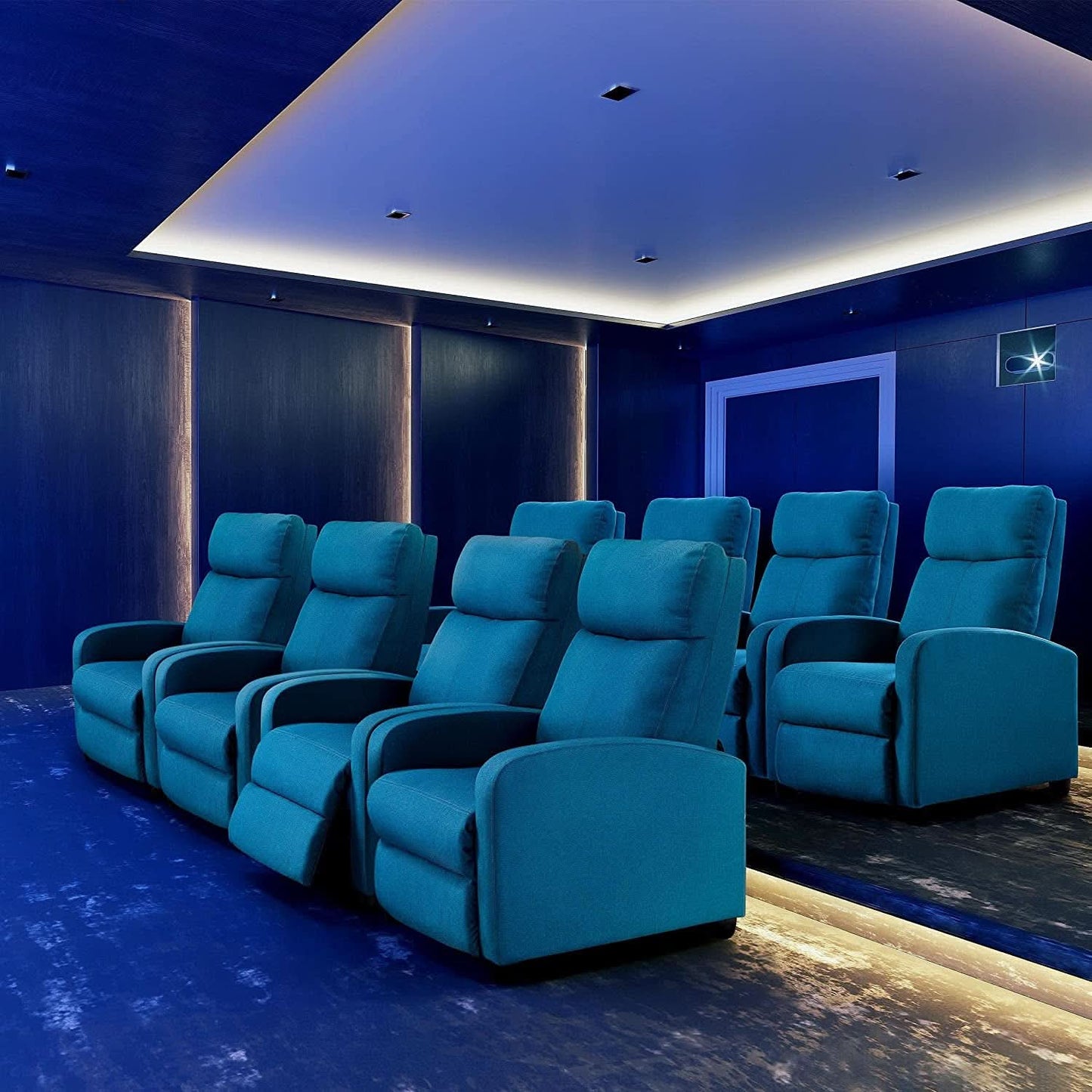 Blue Fabric Pushback Recliner Chair With Soft Armrests