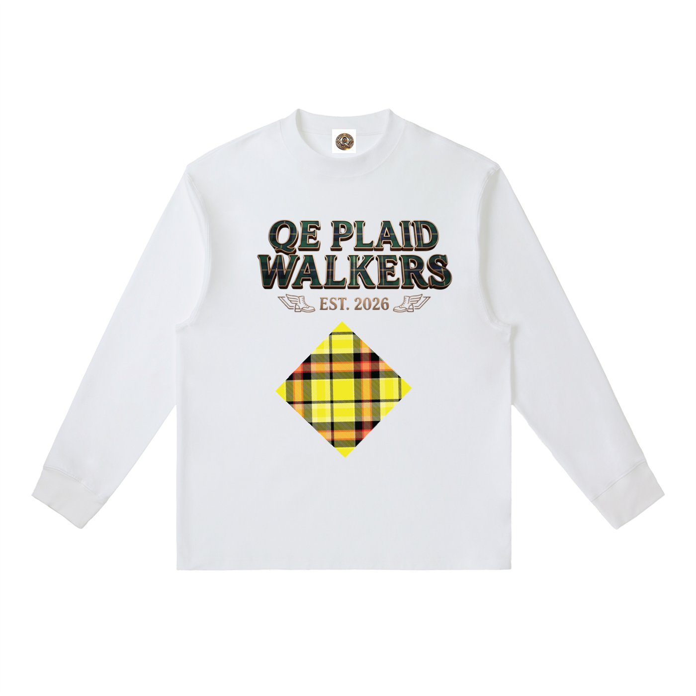 QE Plaid Walkers Essential Crewneck Long-Sleeve T-Shirt