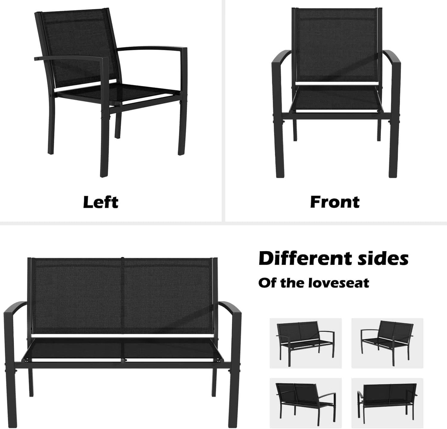 4 Piece Black Patio Furniture Set Outdoor Lounge Chairs