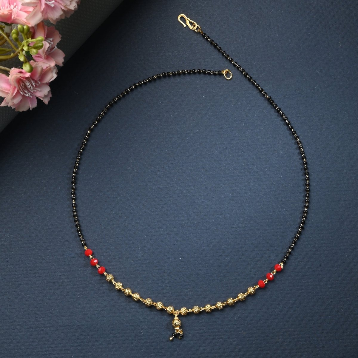AanyaCentric Gold-Polished Jewelry Combo: Elegant Short Mangalsutra, Finger Ring, and American Diamond Earrings Set