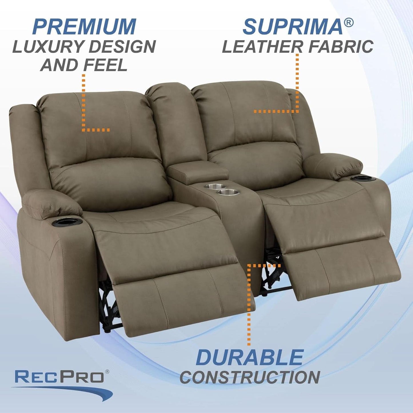67 Inch Putty Powered RV Wall Hugger Recliner Sofa