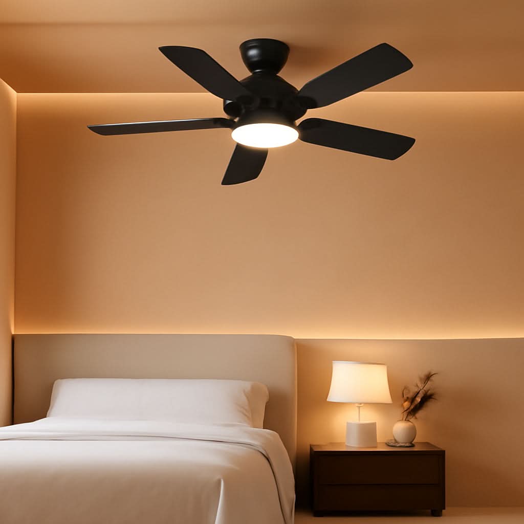 46 Inch Black Low Profile Ceiling Fan With Light Remote App