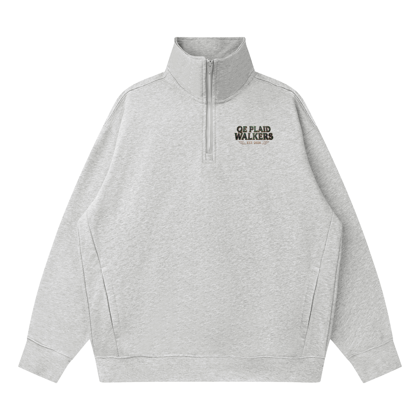 QE Plaid Walkers Quarter-Zip Drop Shoulder Sweatshirt