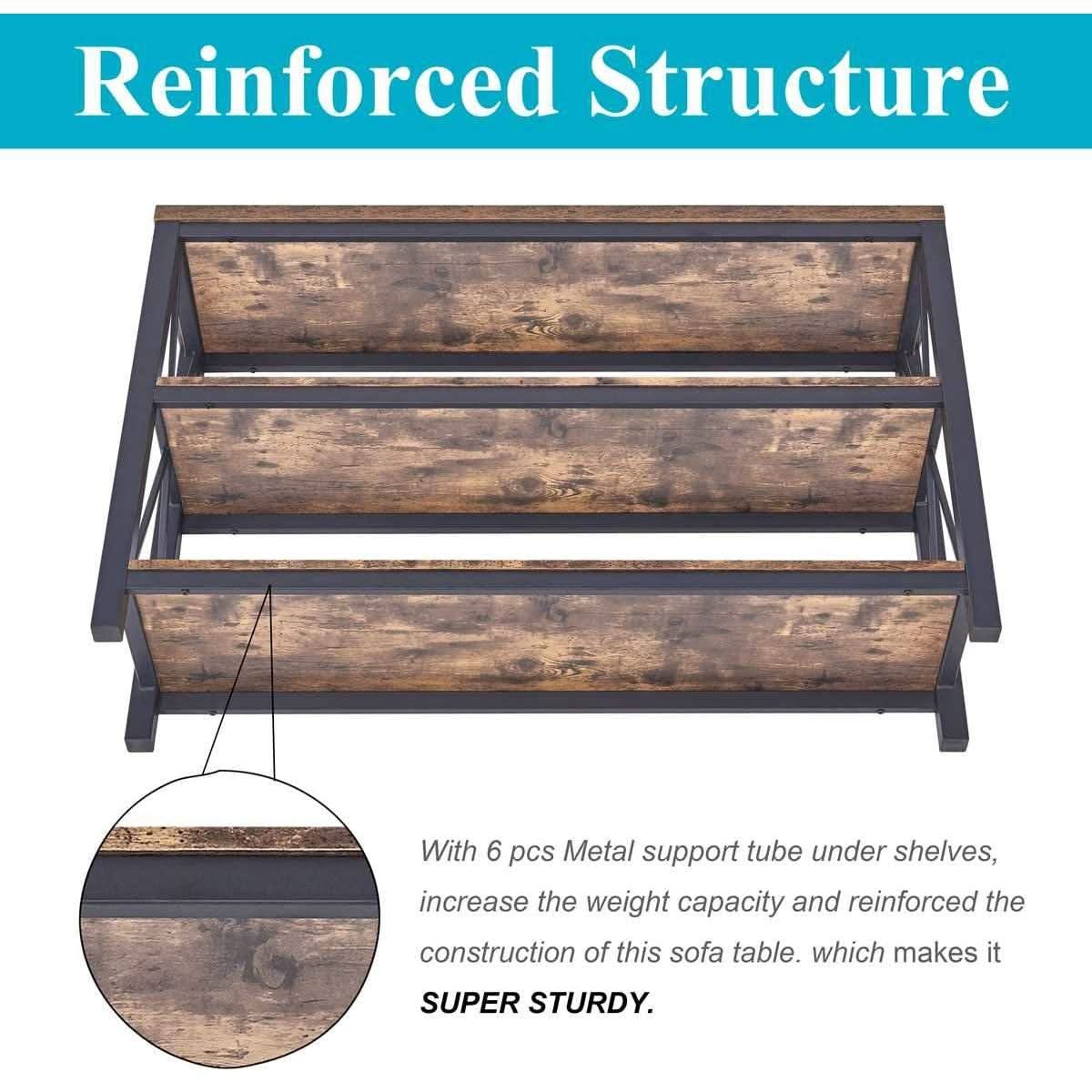 Rustic 47 Inch 3 Tier Sofa Console Table With Open Shelves