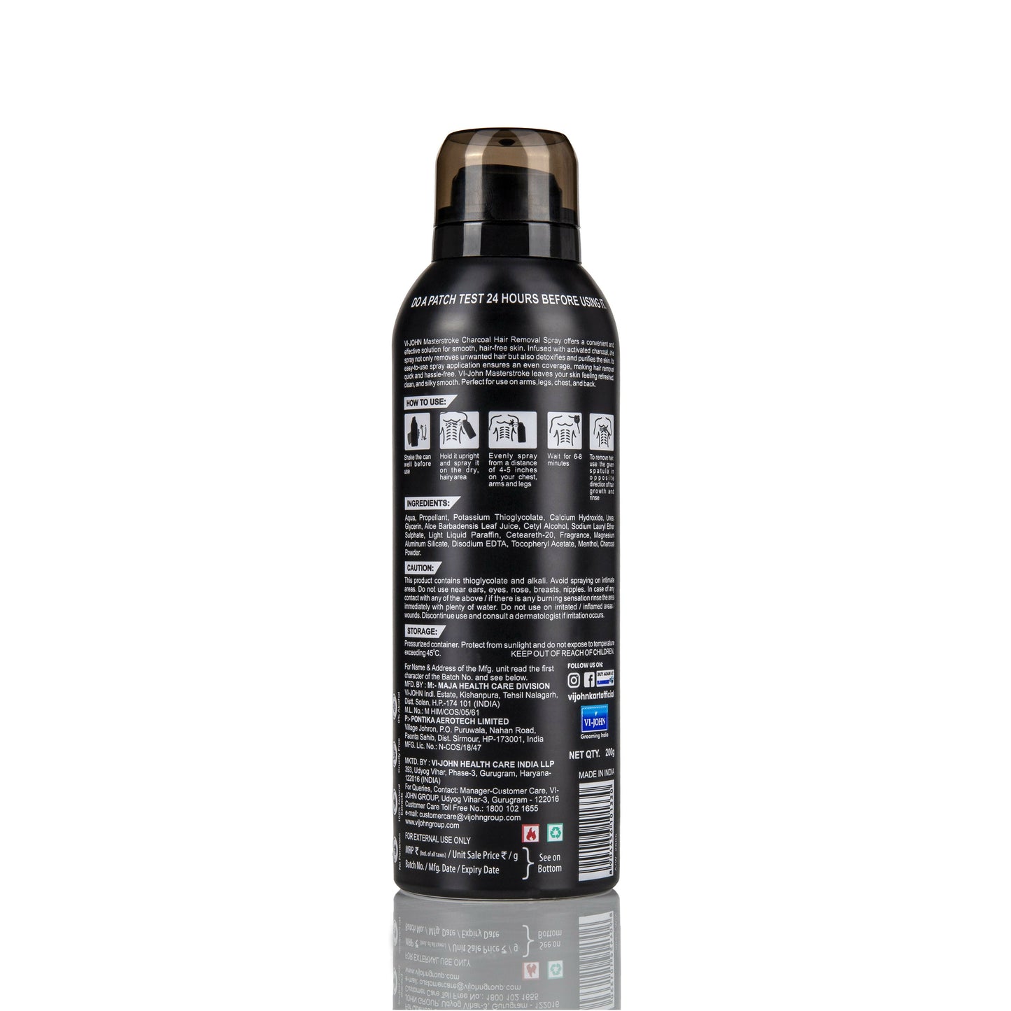VI-JOHN Dermatologically Tested Master Stroke Charcoal & Aloevera Hair Removal Spray For Men