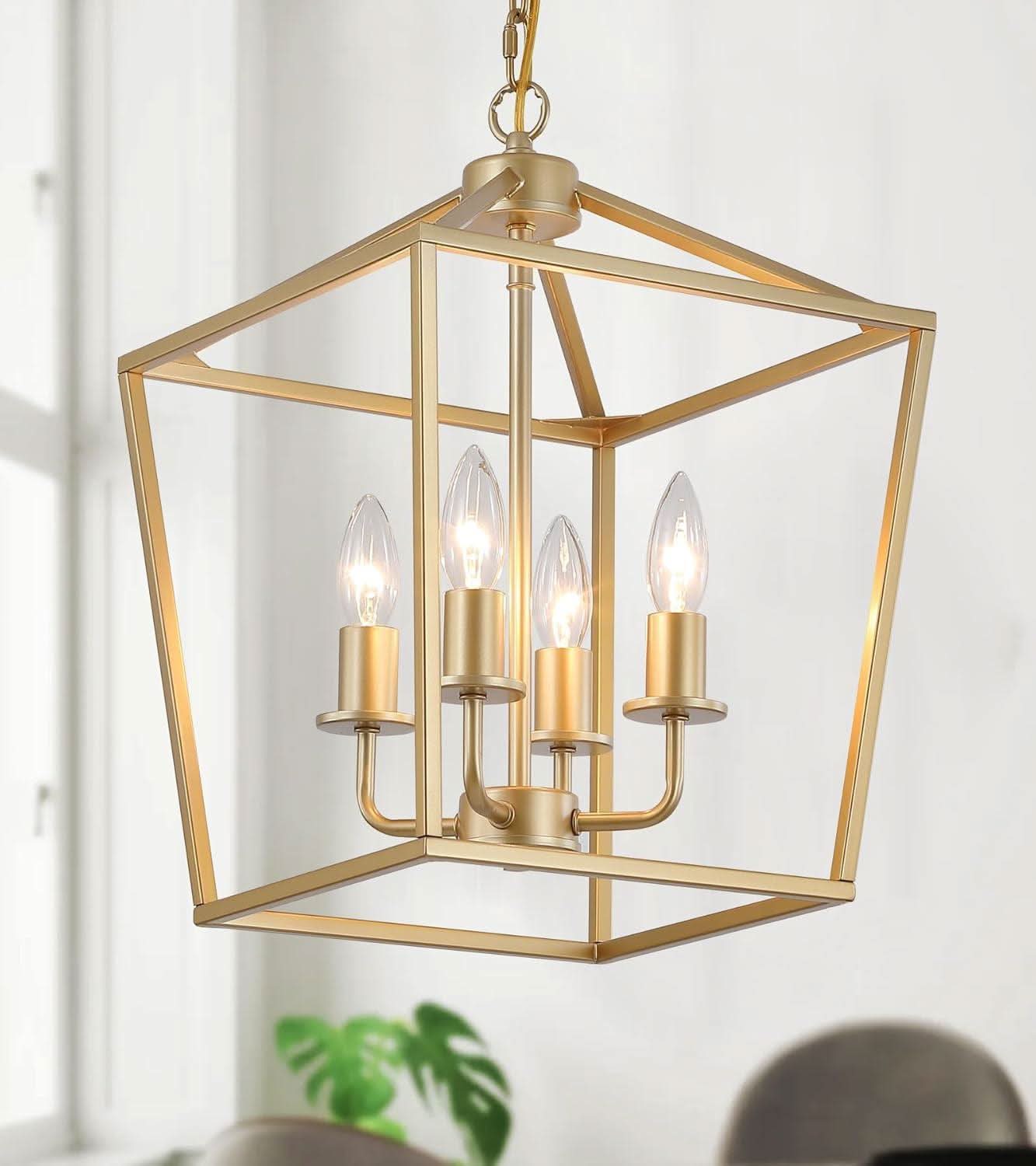 Industrial Gold Four Light Chandelier Lantern Fixture