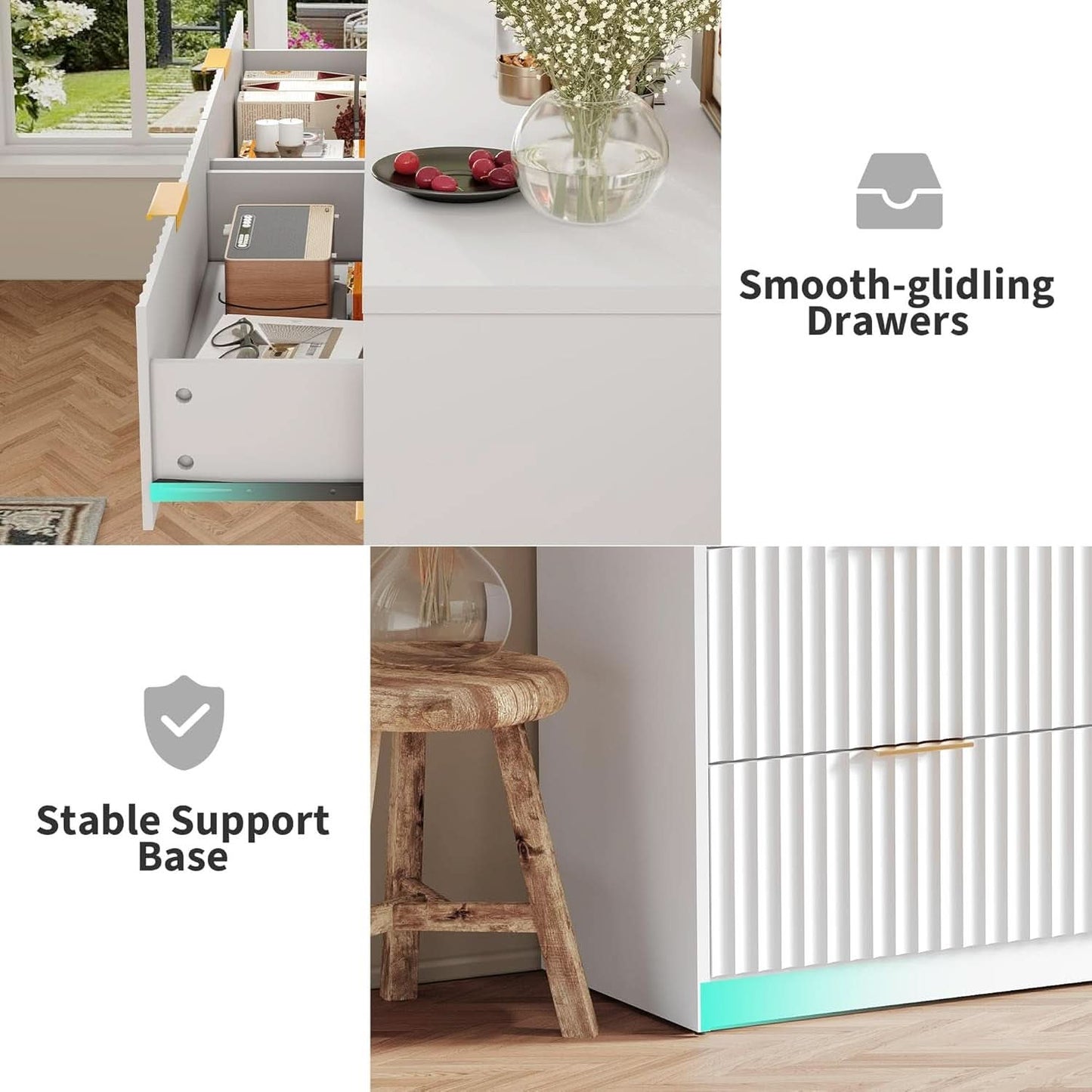 White Solid Maple Dresser Anti Tip LargeCapacityDrawers