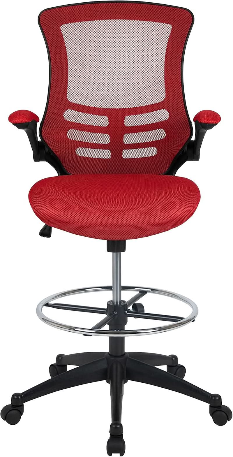 Kelista Red Mid Back Swivel Office Chair With Flip Armrests