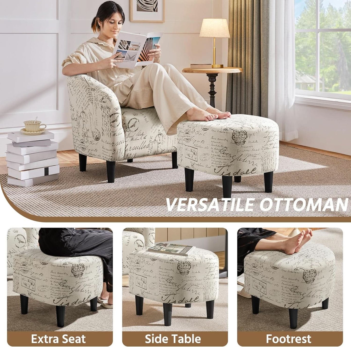 Upholstered Club Chair With Velvet Finish Ottoman Footstool