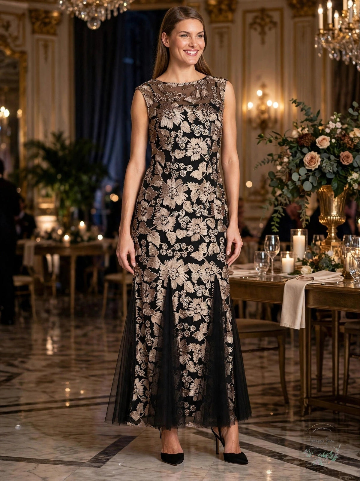 Alex Evenings Women's Embroidered Dress with Illusion Neckline, Size 18