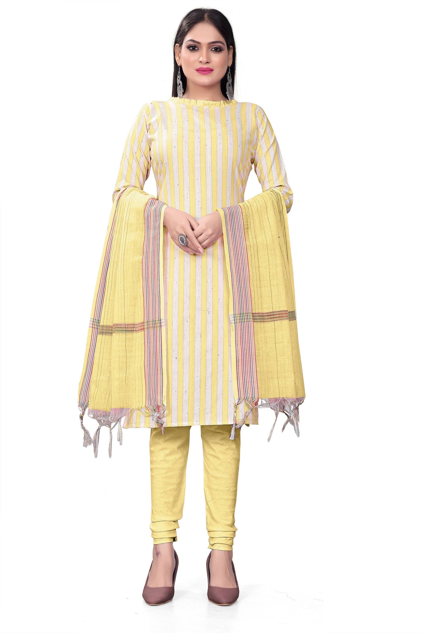Yellow Cotton Jacquard Woven Unstitched Dress Material - Amara