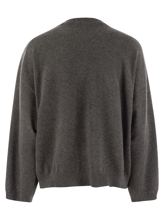 Brunello Cucinelli Women Cashmere Sweater With Breast Pocket And Necklace