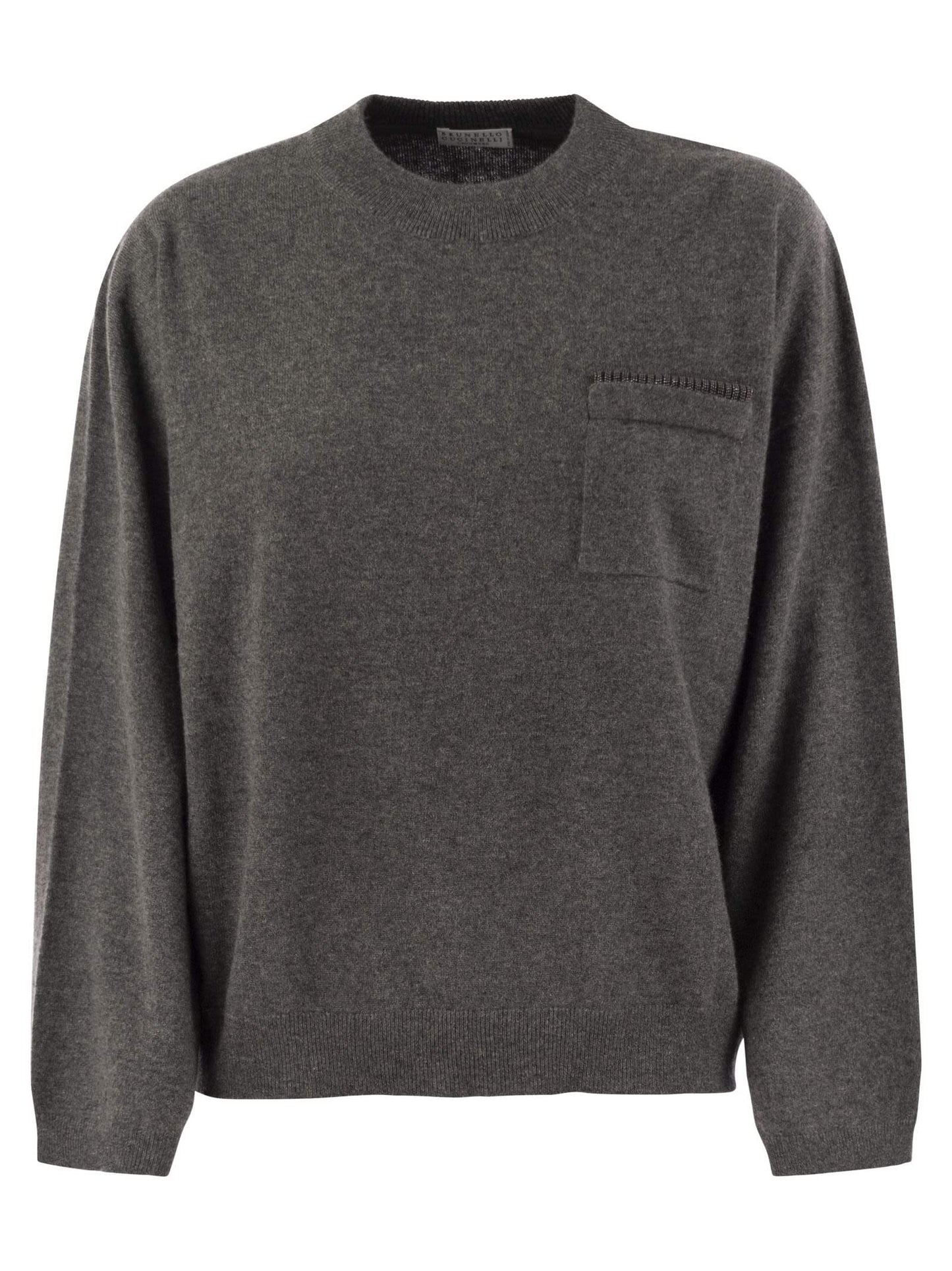 Brunello Cucinelli Women Cashmere Sweater With Breast Pocket And Necklace