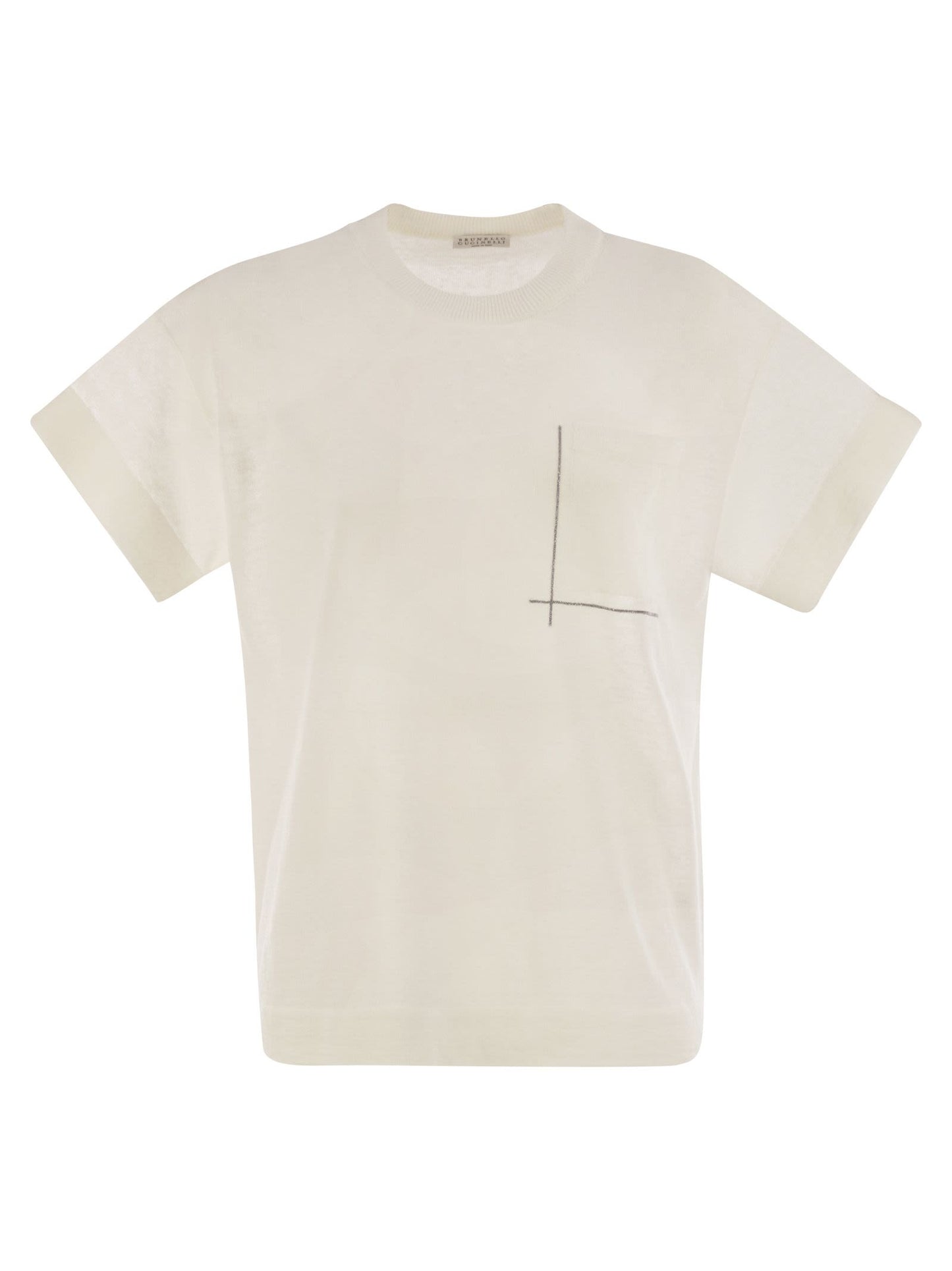 Brunello Cucinelli Women Linen-Blend T-Shirt With Shiny Pocket Detail