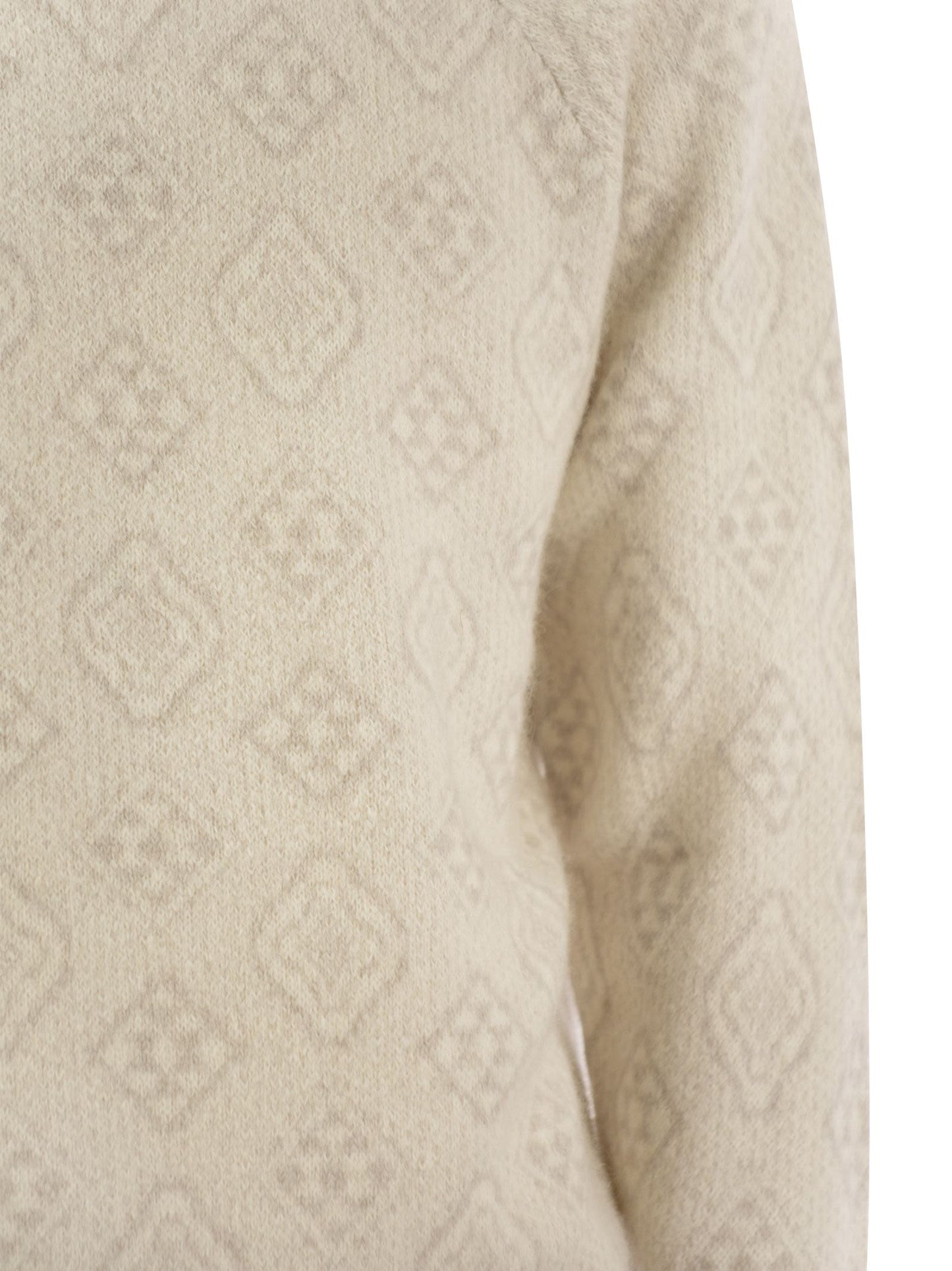 Brunello Cucinelli Men Geometric Jacquard Turtleneck Sweater In Alpaca, Cotton And Wool