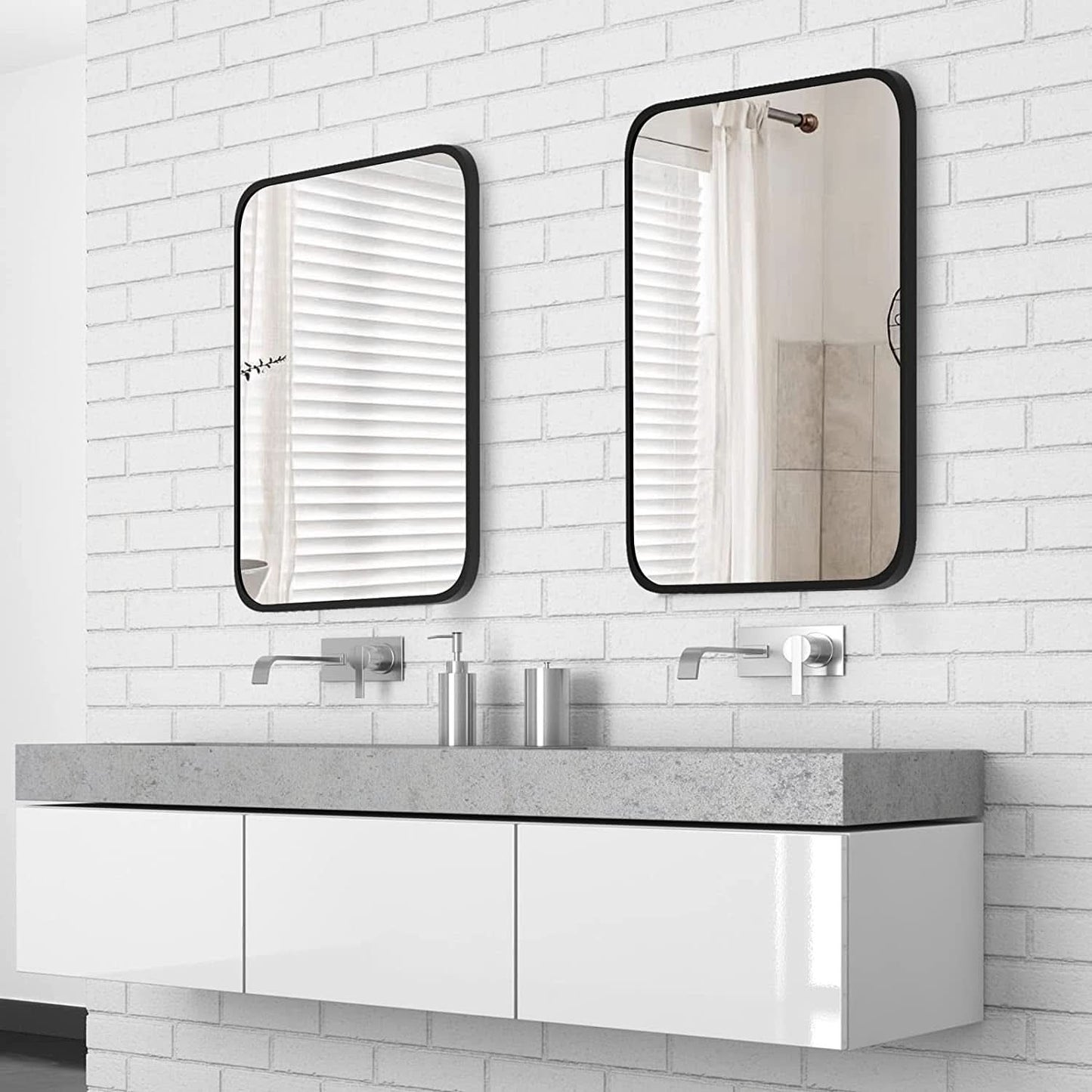 Black Metal Framed Bathroom Wall Mirror With Thin Frame