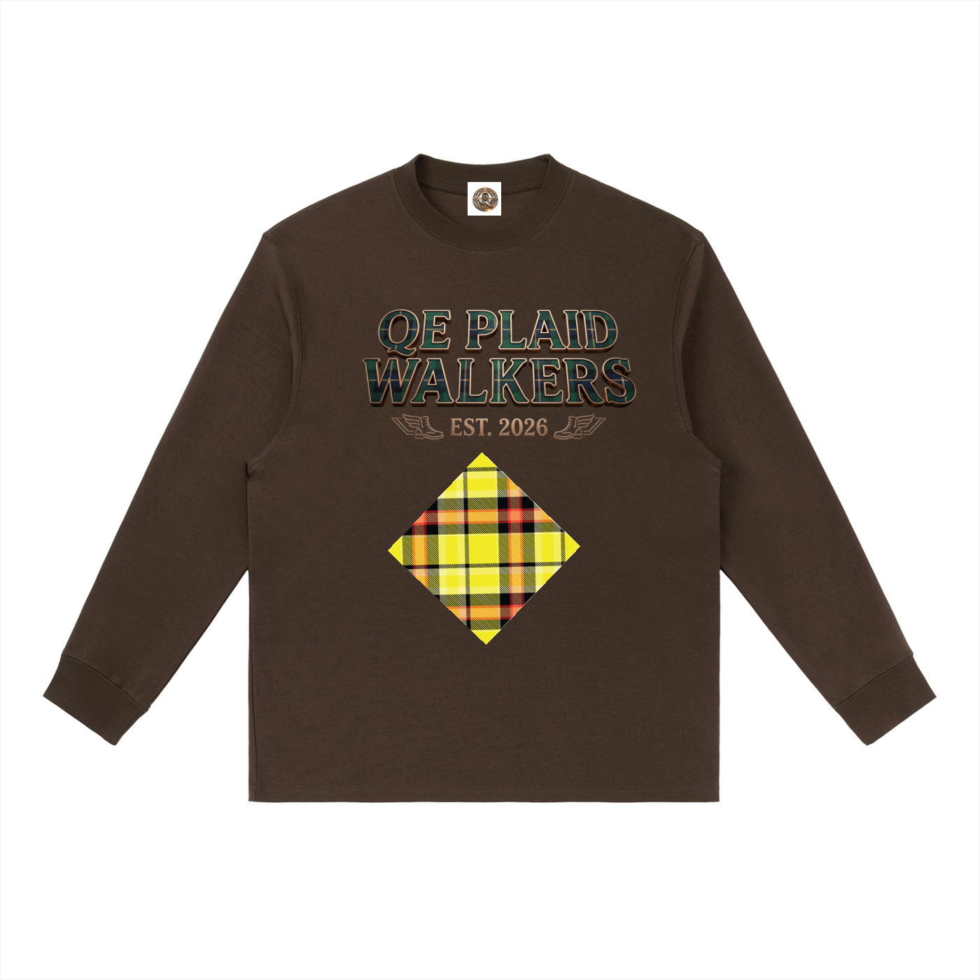 QE Plaid Walkers Essential Crewneck Long-Sleeve T-Shirt